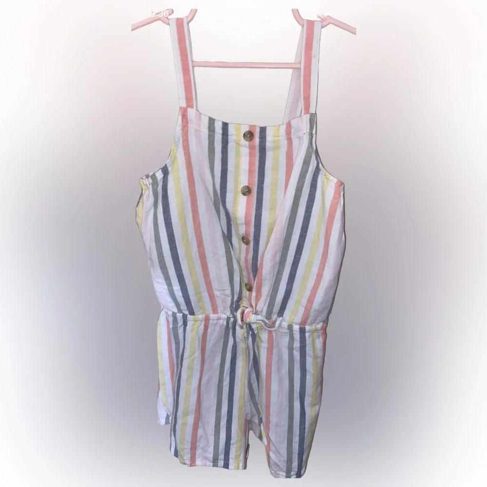 Old Navy Girls Striped Tie-Front Romper Size 6/7 Multicolor